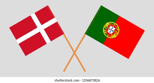 Portugal and Denmark. The Portuguese and Danish flags. Official colors. Correct proportion. Vector illustration
