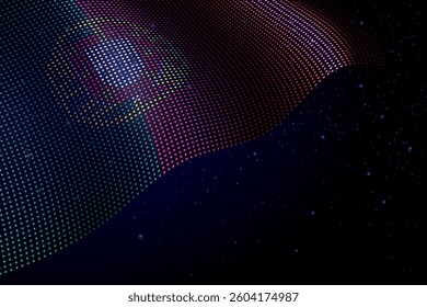 Portugal digital flag made of dots, waving over a starry dark background