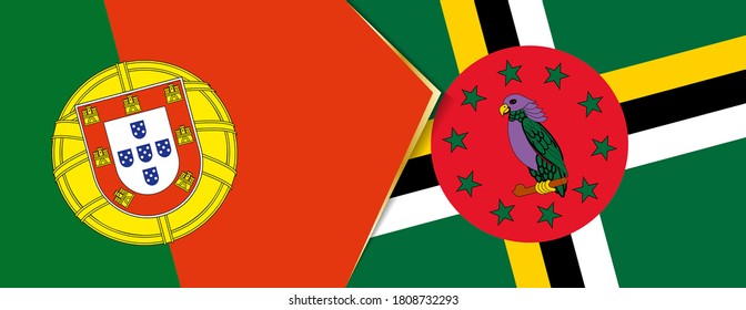 Portugal and Dominica flags, two vector flags symbol of relationship or confrontation.