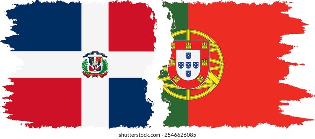 conexão de bandeiras grunge de Portugal e República Dominicana, vetor