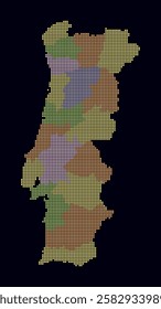 Portugal dotted map. Digital style map of the country on dark background. Portugal shape with square dots. Colored dots style. Small size squares. Modern vector illustration.