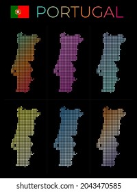 Mapa de puntos de Portugal. Mapa de Portugal con estilo punteado. Las fronteras del país están llenas de hermosos círculos de gradientes lisos. Ilustración vectorial genial.