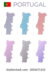 Portugal dotted map set. Map of Portugal in dotted style. Borders of the country filled with beautiful smooth gradient circles. Classy vector illustration.