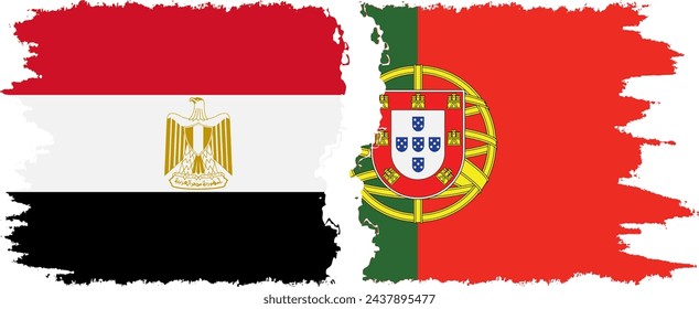 Portugal and Egypt grunge flags connection, vector