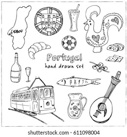 Portugal elements and symbols. Hand drawn vector illustration