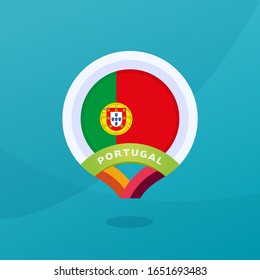 Portugal euro 2020 vector flag map location pin. European football 2020 tournament final stage. Official championship colors and style.