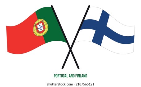 Portugal and Finland Flags Crossed And Waving Flat Style. Official Proportion. Correct Colors.