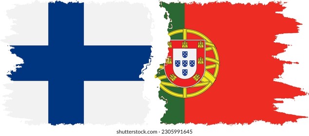 Portugal and Finland grunge flags connection, vector