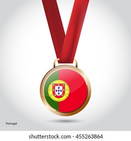 Portugal Flag in Bronze Medal. Vector Illustration. RIO Olympic Game Bronze Medal. Vector Illustration