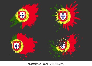 Portugal flag brush splash vector set, country logo asset, paint grunge illustration concept, Portugal flag brush stroke grunge effect, water splash mask, creative country flag logo idea