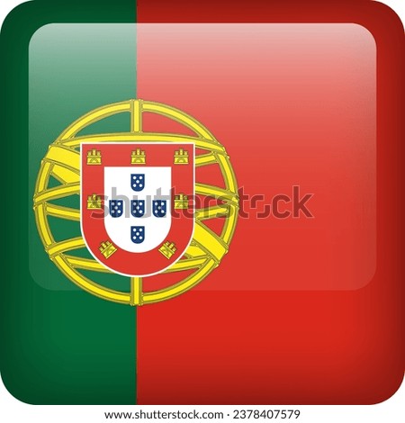 Portugal flag button. Square emblem of Portugal. Vector Portuguese flag, symbol. Colors and proportion correctly.