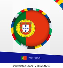 Portugal Flag with Colorful Circle Border. Vector icon.