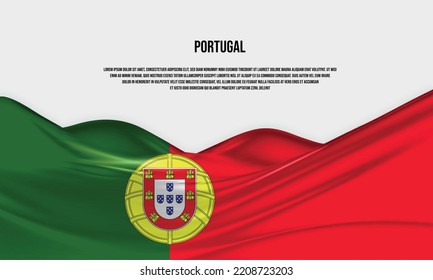 Portugal flag design. Waving Portuguese flag made of satin or silk fabric. Vector Illustration.