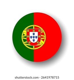Portugal flag - flat vector circle icon or badge with dropped shadow.