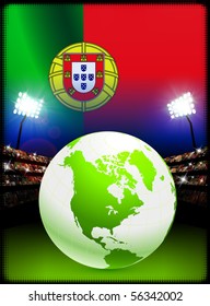 Bandera de Portugal con fondo de globo en el estadio Ilustración original