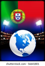 Portugal Flag with Globe on Stadium Background Original Illustration