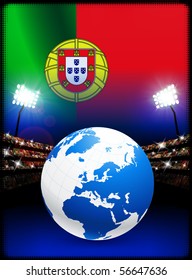 Portugal Flag with Globe on Stadium Background Original Illustration
