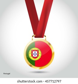 Portugal Flag in gold Medal. Vector Illustration. RIO Olympic Game gold Medal. Vector Illustration