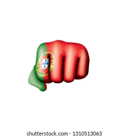 Portugal flag and hand on white background. Vector illustration