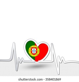 Portugal flag heart and heartbeat line.Patriotic vector background.