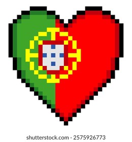  Portugal flag with heart shape in pixel art style