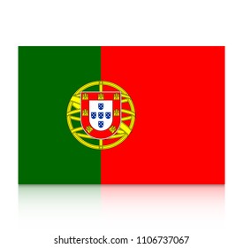 Portugal flag icon with reflection isolated on white background.
