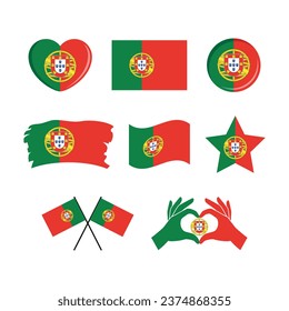 Portugal flag icon set vector isolated on a white background. Portuguese flag graphic design element. Flag of Portugal symbols collection. Set of portugal flag icons in flat style