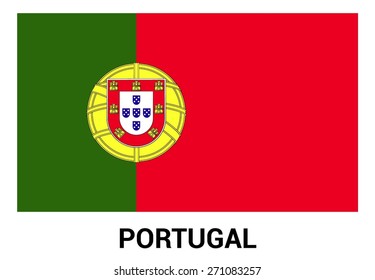 Portugal flag isolated vector in official colors and Proportion Correctly. country's name label in bottom