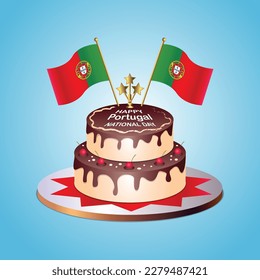 Portugal Flag National Day with a Cake on a Blue Background