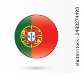 Portugal Flag. National flag of Portugal. Round glossy shining flag vector isolated illustration on white background for national day or independence day celebrations stickers posters flyers web
