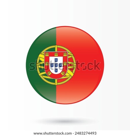 Portugal Flag. National flag of Portugal. Round glossy shining flag vector isolated illustration on white background for national day or independence day celebrations stickers posters flyers web