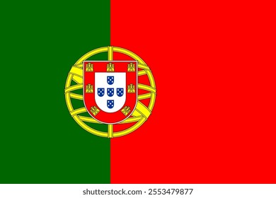 Portugal flag in official colors, dimensions and aspect ratio. Vector flag symbolizing national pride, identity, heritage, patriotism and authority