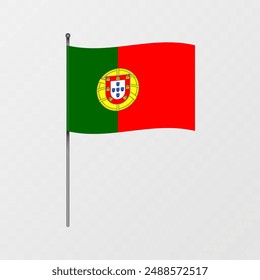 Portugal flag on flagpole. Vector illustration.
