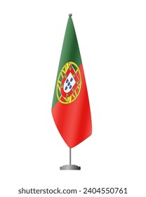 Portugal flag on flag stand for official meetings, transparent background, vector