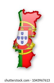 Portugal flag and outline of the country on a white background.