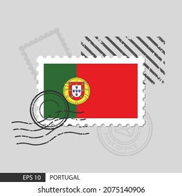 Portugal flag postage stamp. Isolated vector illustration on grey post stamp background and specify is vector eps10.