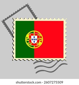 Portugal flag postage stamp. Isolated vector illustration on grey post stamp background