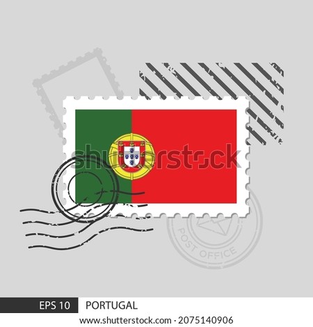 Portugal flag postage stamp. Isolated vector illustration on grey post stamp background and specify is vector eps10.