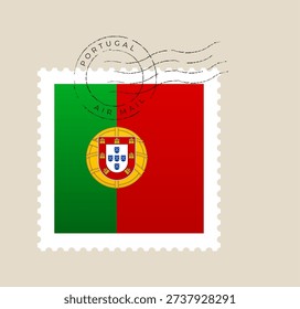 Portugal flag postage stamp vector illustration with a vintage air mail postmark for national travel and communication concepts..