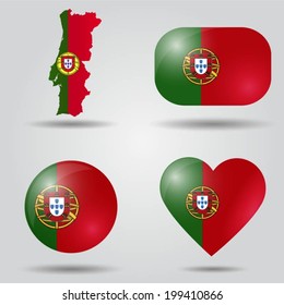Portugal flag set in map, oval, circular and heart shape.