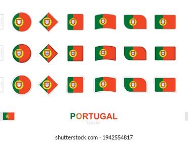 Portugal flag set, simple flags of Portugal with three different effects. Vector illustration.