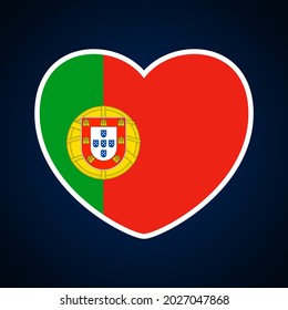 portugal flag in a shape of heart. Icon flat heart symbol of love on the background national flag. Vector illustration.