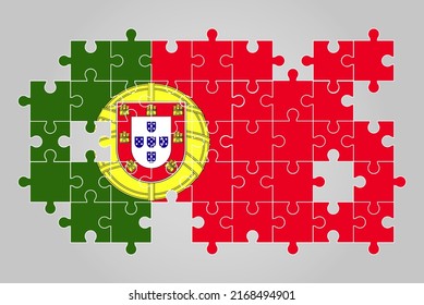 Portugal flag shape of jigsaw puzzle vector, puzzle map, Portugal flag for children and classroom, country logo asset, solve problem concept, flat design