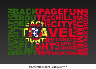 Portugal flag shape of travel keywords, travel concept, abroad vacation idea, simple flat design, Portugal flag mask on holiday words, tourism banner