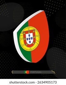 Portugal Flag Shield icon in 3D on Dark Modern Abstract Rugby Background. Perfect for sports events, heritage themes, national celebrations, and patriotic designs.