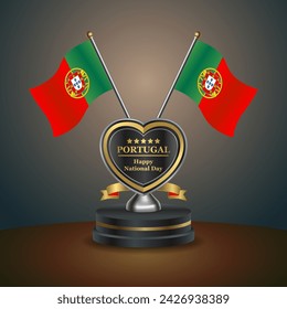 Portugal flag in a stand on table. Vector Illustration