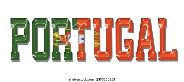 PORTUGAL flag text font, 3D PORTUGAL flag colorful background, PORTUGAL flag vector illustration