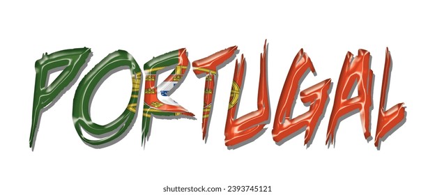 Portugal flag text font, 3D Portugal flag colorful background, Portugal flag vector illustration