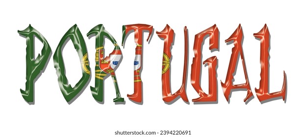 Portugal flag text font, 3D Portugal flag colorful background, Portugal flag vector illustration