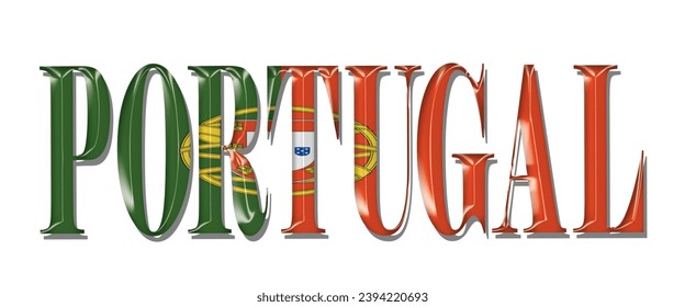 Letra portuguesa del texto de la bandera, fondo colorido de la bandera de Portugal 3D, ilustración vectorial de la bandera de Portugal